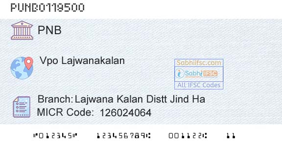 Punjab National Bank Lajwana Kalan Distt Jind HaBranch 