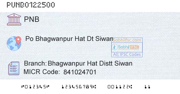 Punjab National Bank Bhagwanpur Hat Distt Siwan Branch 