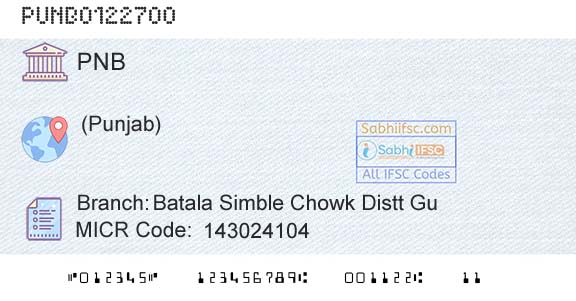 Punjab National Bank Batala Simble Chowk Distt GuBranch 