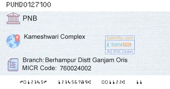 Punjab National Bank Berhampur Distt Ganjam OrisBranch 