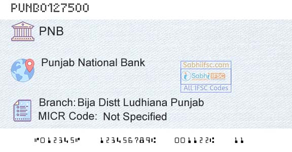 Punjab National Bank Bija Distt Ludhiana Punjab Branch 