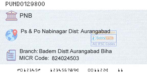 Punjab National Bank Badem Distt Aurangabad BihaBranch 