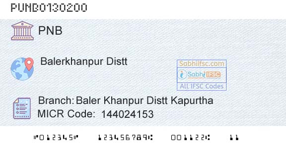 Punjab National Bank Baler Khanpur Distt KapurthaBranch 