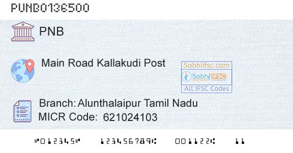 Punjab National Bank Alunthalaipur Tamil Nadu Branch 