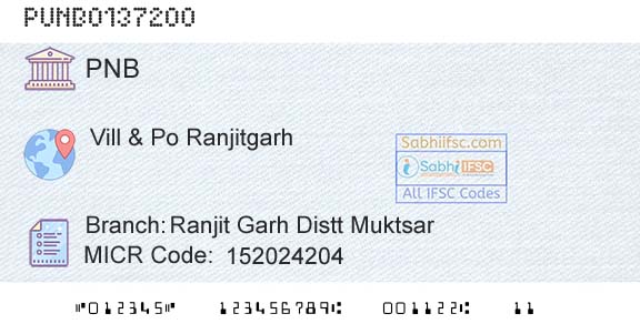 Punjab National Bank Ranjit Garh Distt MuktsarBranch 
