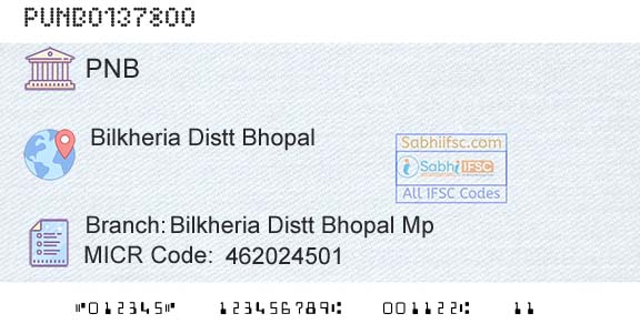 Punjab National Bank Bilkheria Distt Bhopal Mp Branch 