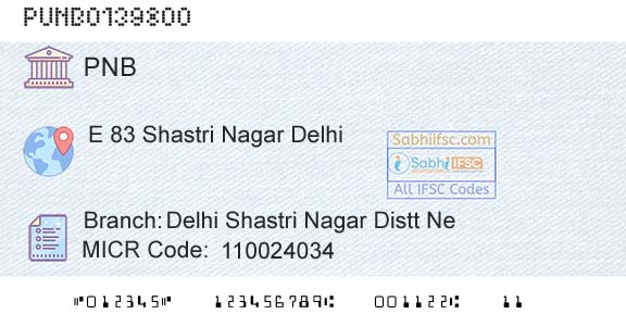 Punjab National Bank Delhi Shastri Nagar Distt NeBranch 