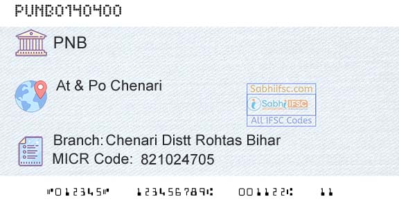Punjab National Bank Chenari Distt Rohtas Bihar Branch 