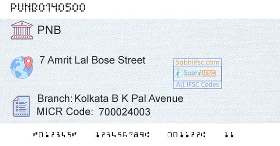 Punjab National Bank Kolkata B K Pal AvenueBranch 