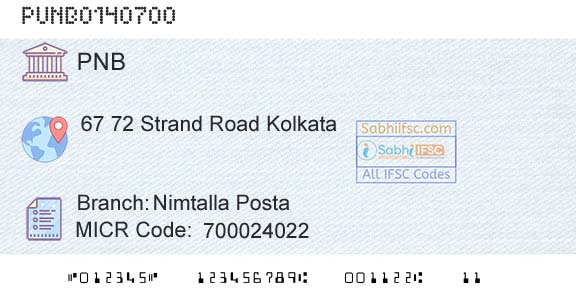 Punjab National Bank Nimtalla PostaBranch 