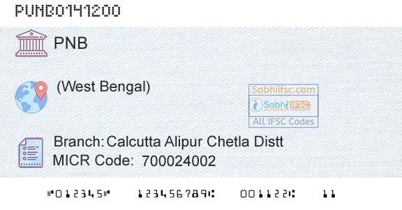 Punjab National Bank Calcutta Alipur Chetla Distt Branch 