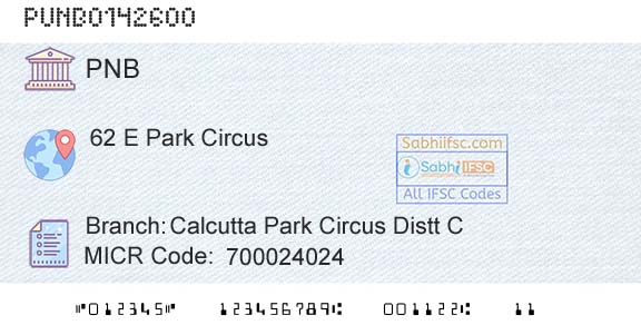 Punjab National Bank Calcutta Park Circus Distt CBranch 