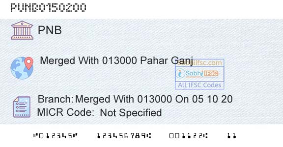 Punjab National Bank Merged With 013000 On 05 10 20Branch 