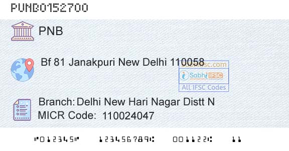 Punjab National Bank Delhi New Hari Nagar Distt NBranch 