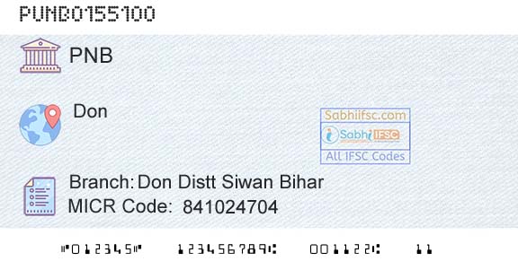 Punjab National Bank Don Distt Siwan Bihar Branch 