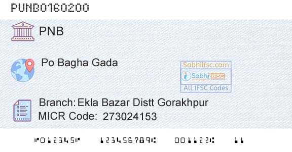 Punjab National Bank Ekla Bazar Distt GorakhpurBranch 