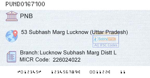 Punjab National Bank Lucknow Subhash Marg Distt LBranch 