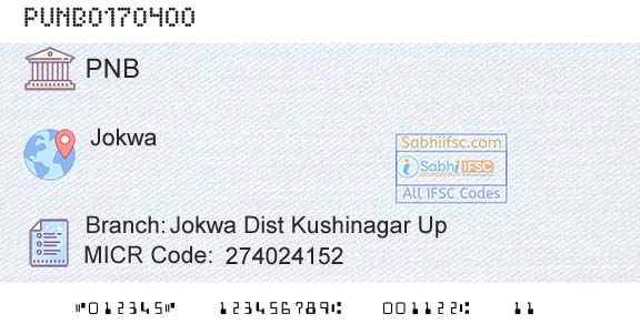 Punjab National Bank Jokwa Dist Kushinagar Up Branch 