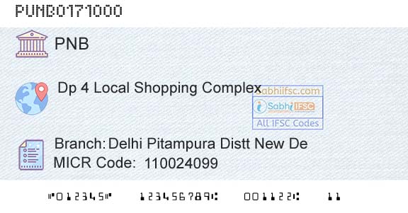 Punjab National Bank Delhi Pitampura Distt New DeBranch 
