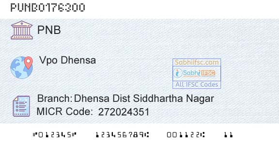 Punjab National Bank Dhensa Dist Siddhartha NagarBranch 