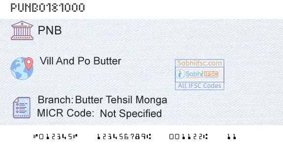 Punjab National Bank Butter Tehsil MongaBranch 