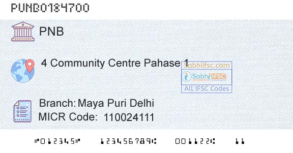 Punjab National Bank Maya Puri DelhiBranch 