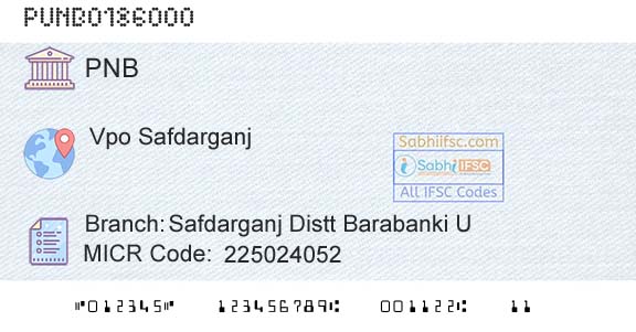 Punjab National Bank Safdarganj Distt Barabanki UBranch 