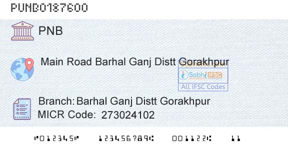 Punjab National Bank Barhal Ganj Distt GorakhpurBranch 
