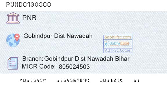 Punjab National Bank Gobindpur Dist Nawadah Bihar Branch 