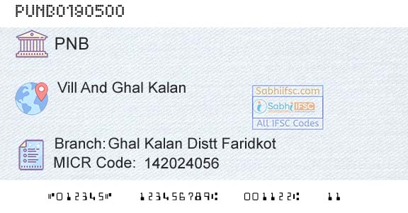 Punjab National Bank Ghal Kalan Distt Faridkot Branch 