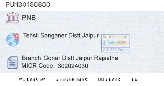 Punjab National Bank Goner Distt Jaipur RajasthaBranch 