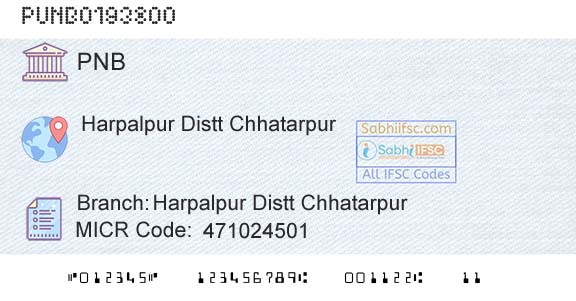 Punjab National Bank Harpalpur Distt Chhatarpur Branch 