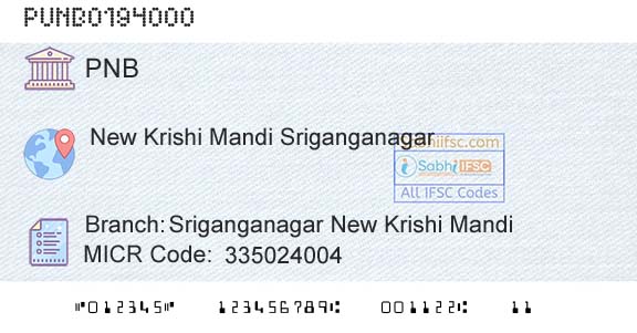 Punjab National Bank Sriganganagar New Krishi MandiBranch 