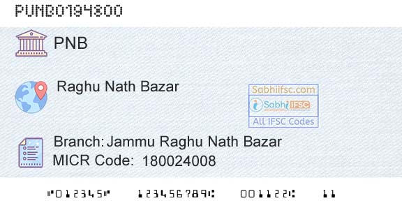 Punjab National Bank Jammu Raghu Nath BazarBranch 