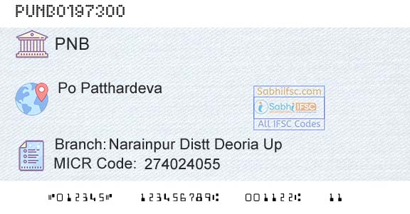 Punjab National Bank Narainpur Distt Deoria Up Branch 