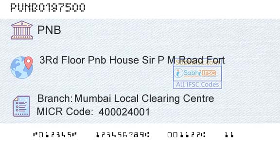 Punjab National Bank Mumbai Local Clearing Centre Branch 