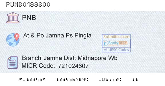 Punjab National Bank Jamna Distt Midnapore WbBranch 