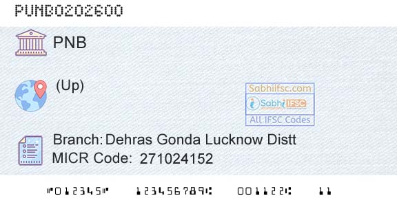 Punjab National Bank Dehras Gonda Lucknow Distt Branch 