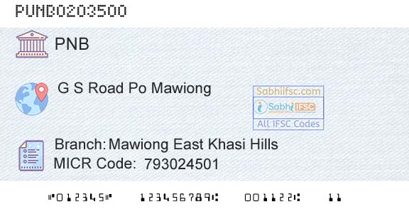 Punjab National Bank Mawiong East Khasi Hills Branch 