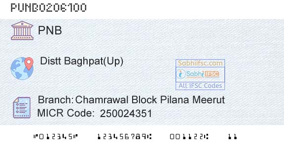 Punjab National Bank Chamrawal Block Pilana Meerut Branch 