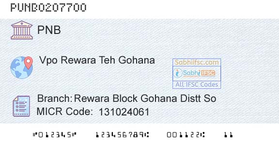 Punjab National Bank Rewara Block Gohana Distt SoBranch 