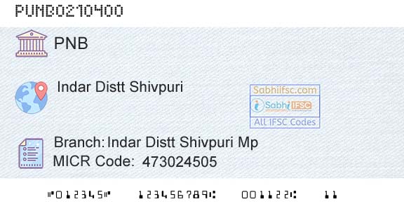Punjab National Bank Indar Distt Shivpuri Mp Branch 