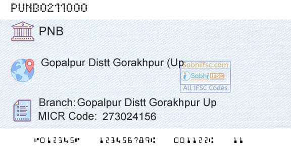 Punjab National Bank Gopalpur Distt Gorakhpur UpBranch 