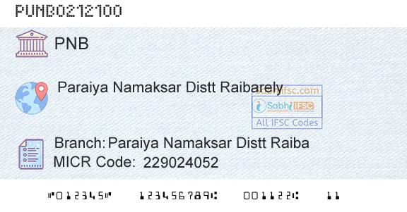Punjab National Bank Paraiya Namaksar Distt RaibaBranch 