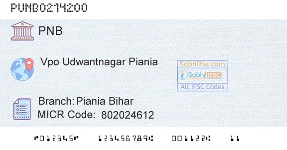 Punjab National Bank Piania Bihar Branch 