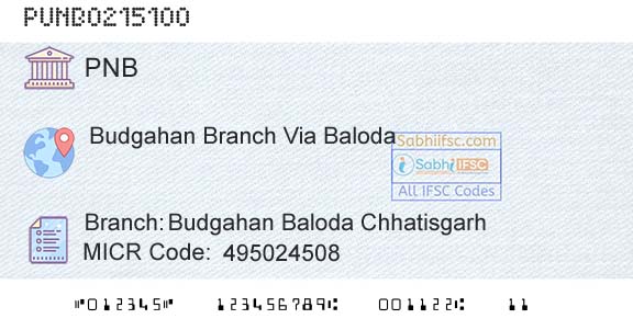 Punjab National Bank Budgahan Baloda ChhatisgarhBranch 