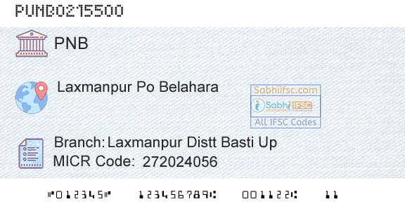 Punjab National Bank Laxmanpur Distt Basti Up Branch 