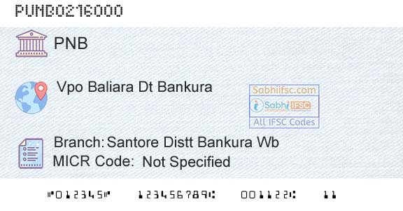Punjab National Bank Santore Distt Bankura WbBranch 