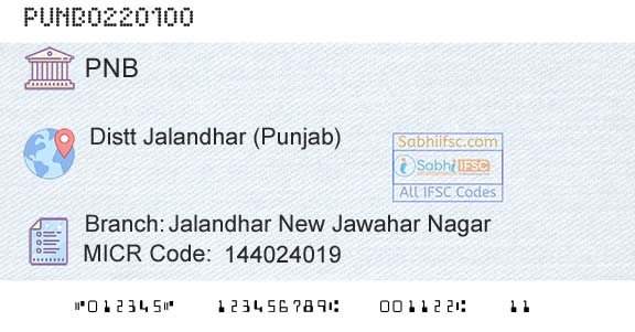 Punjab National Bank Jalandhar New Jawahar Nagar Branch 