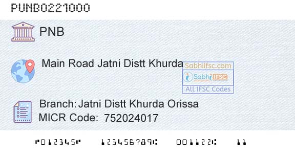 Punjab National Bank Jatni Distt Khurda Orissa Branch 